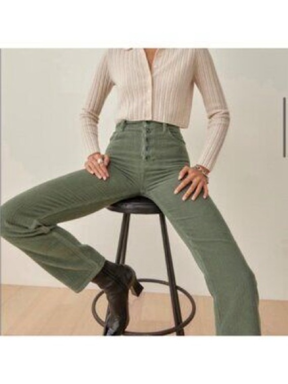 Reformation High-Rise Olive Green Cynthia Button-Front Jeans